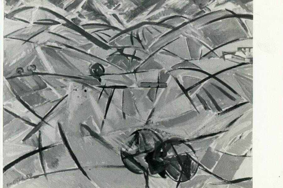 Obilná pole, olej 1958, 73x92 cm, z výstavy v Brně, Dům pánů z Kunštátu, 9. 3. – 13. 4. 1969